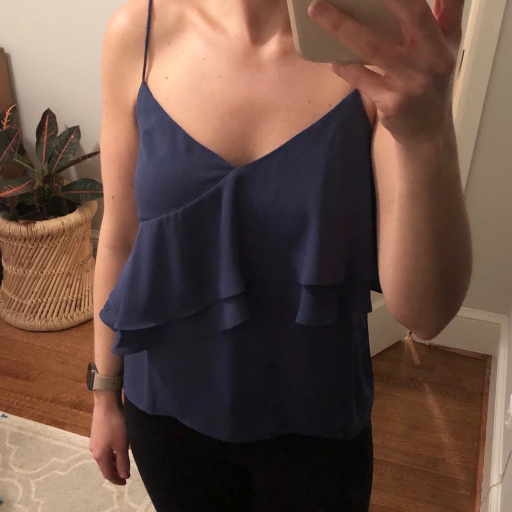 J Crew asymmetrical ruffle top